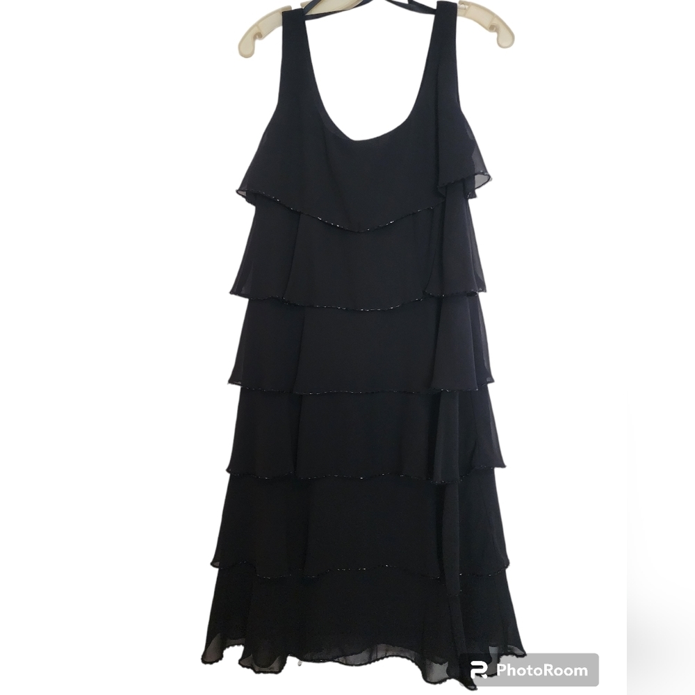 PATRA black sheer beaded layered Dress Scoop neckline SZ 10
